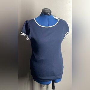 Ralph Lauren Navy Blue Flutter Sleeve Cotton Top Womens Sz XL Preppy Nautical